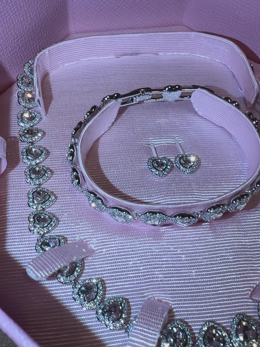 Swarovski Silver Heart Crystal Jewelry Set with Clear Crystals